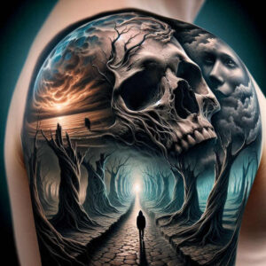 skull-tattoo – tattoo design ideas free ai generated – melting – for-foot – Gallery: skulls-inkby-ai