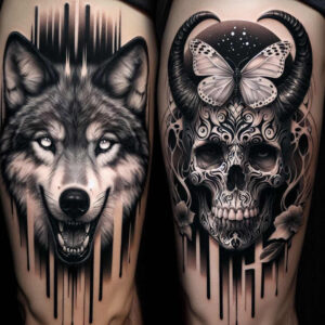 strength-motif-skull-tattoo – tattoo design ideas free ai generated – moody – for-neck – Gallery: skulls-inkby-ai
