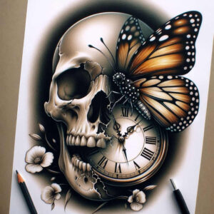 surreal-effect-skull-tattoo-for-men – tattoo design ideas free ai generated – foreboding – for-back – Gallery: skulls-inkby-ai