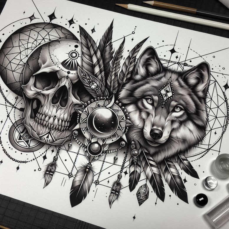 surreal-effect-skull-tattoo-for-men – tattoo design ideas free ai generated – ominous – for-lower-arm – Gallery: skulls-inkby-ai