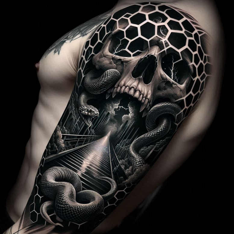 surreal-effect-skull-tattoo-for-men – tattoo design ideas free ai generated – witchcraft – for-fingers – Gallery: skulls-inkby-ai
