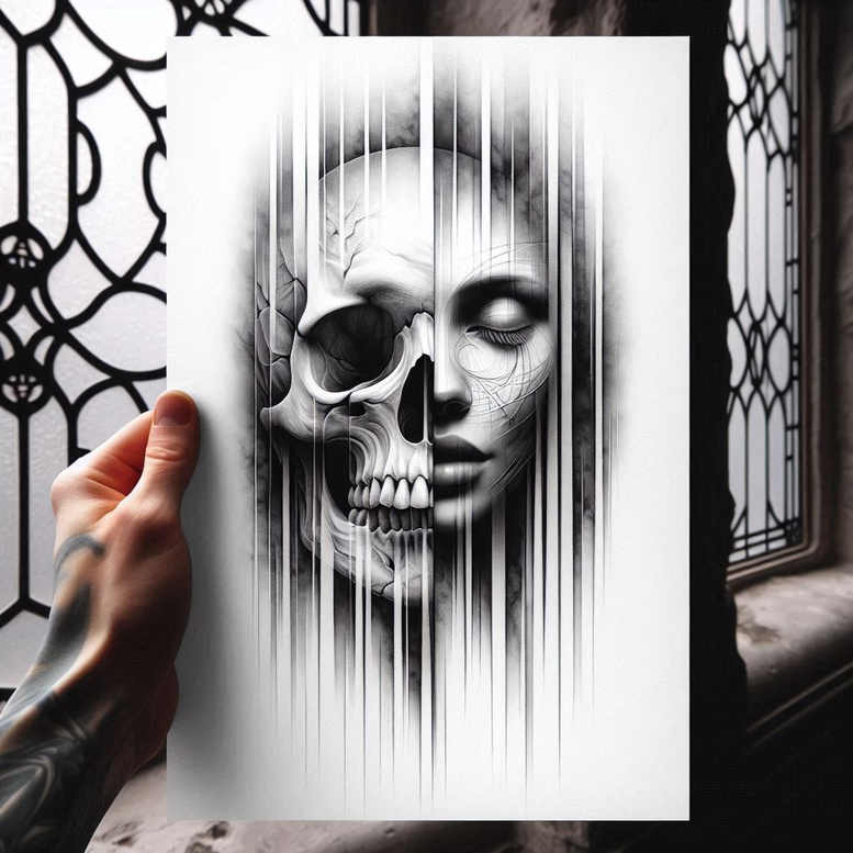 symbolic-meaning-skull-tattoo – tattoo design ideas free ai generated – blood-red – for-lower-chest – Gallery: skulls-inkby-ai