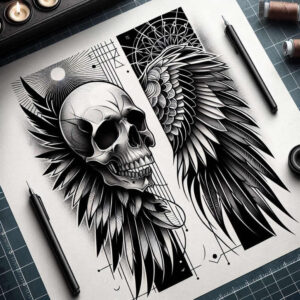 symbolic-meaning-skull-tattoo – tattoo design ideas free ai generated – moody – for-elbow – Gallery: skulls-inkby-ai