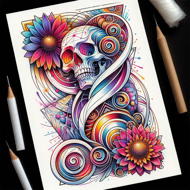 symbolic-skull-tattoo – tattoo design ideas free ai generated – shadows – for-upper-thigh – Gallery: skulls-inkby-ai