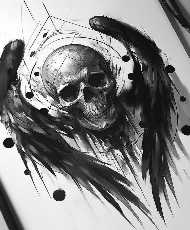 skulls tattoo design ideas Surrealism hallucinogenic broken visage for ribs