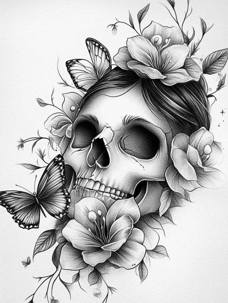 skulls tattoo design ideas unreal light decay pattern for lower leg