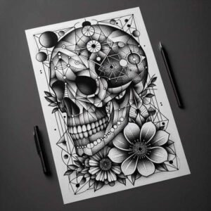 skulls tattoo design ideas Surrealism translucent layers eternal silence for upper arm