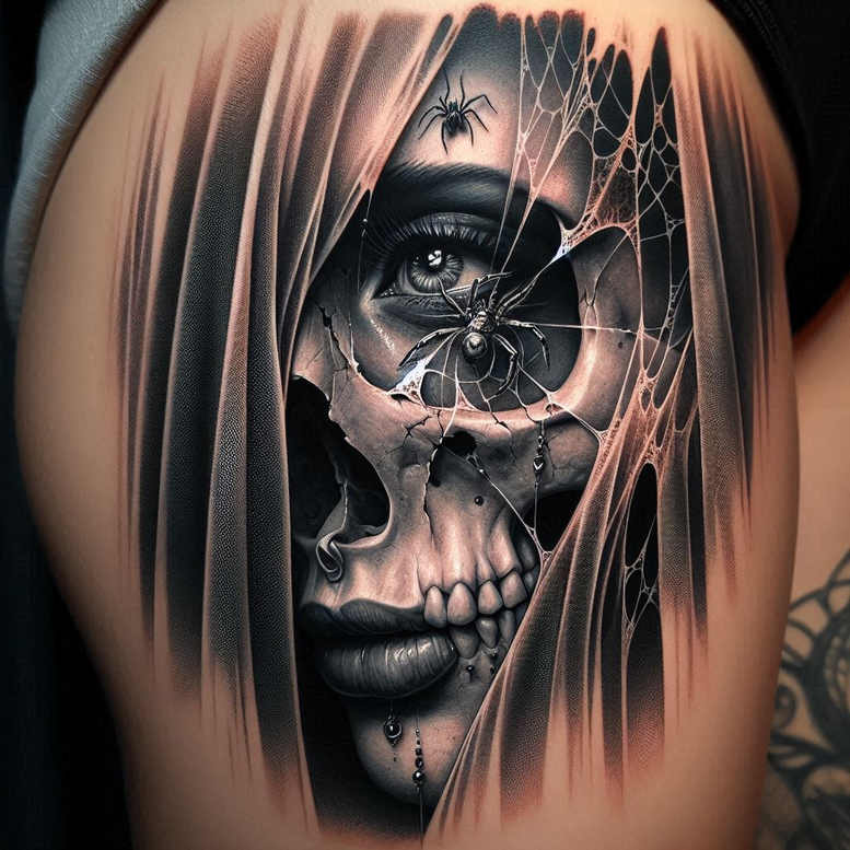 skulls tattoo design ideas Surrealism melting forms haunted symbol for shoulder blade