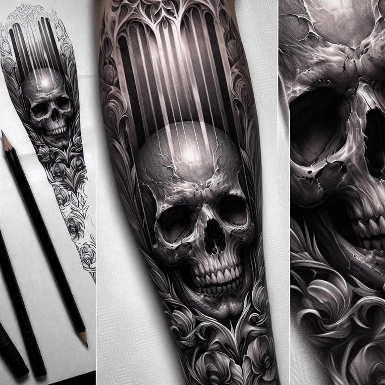 skulls tattoo design ideas Surrealism phantom hollow stare perseverance and power