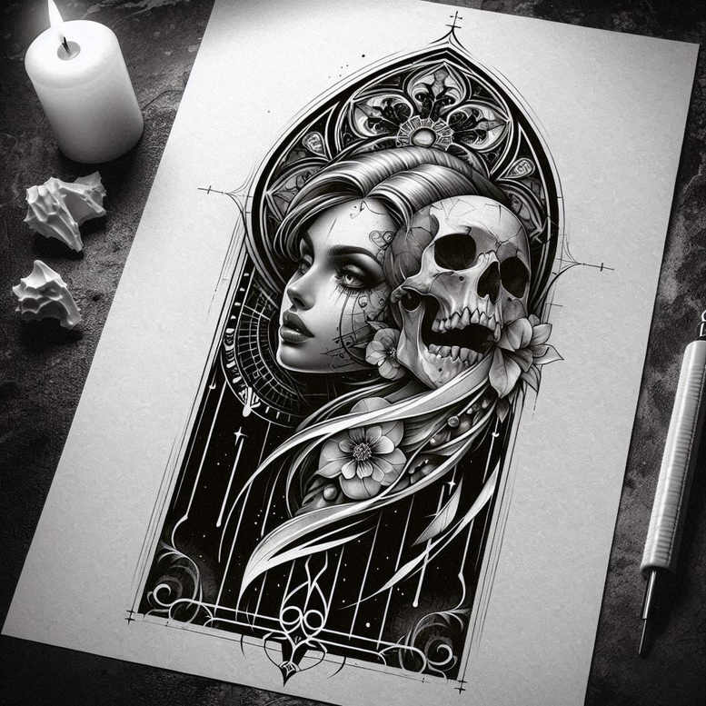 skulls tattoo design ideas precise lines inner structure for upper thigh