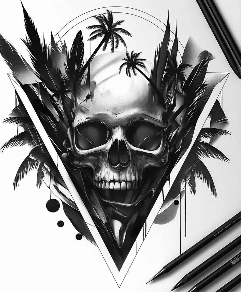 skulls tattoo design ideas color overlays macabre symbolising determination