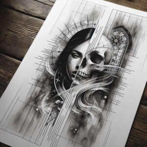 skulls tattoo design ideas Surrealism blurred edges morbid elegance for lower leg