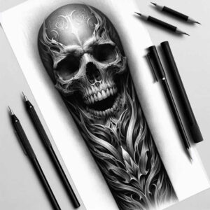 skulls tattoo design ideas high-contrast morbid elegance symbolising determination