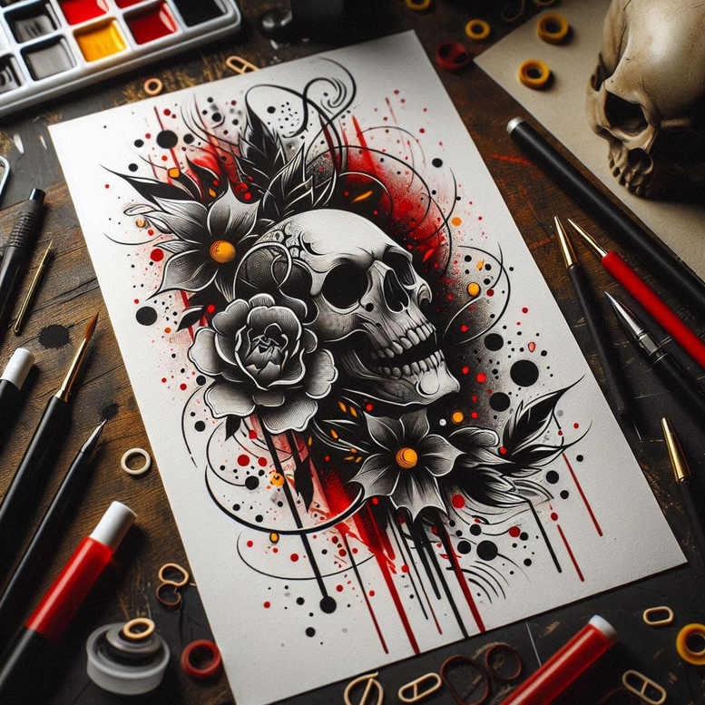 skulls tattoo design ideas Surrealism shimmering forms skull shading for ankle