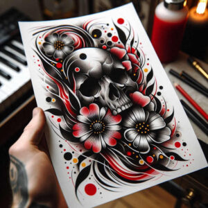 tribal-skull-tattoo – tattoo design ideas free ai generated – haunted-house – for-lower-thigh – Gallery: skulls-inkby-ai