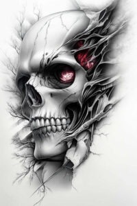 war-motif-skull-tattoo – tattoo design ideas free ai generated – evil-grin – for-lower-arm – Gallery: skulls-inkby-ai