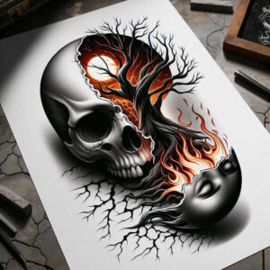 war-motif-skull-tattoo – tattoo design ideas free ai generated – macabre – for-calf – Gallery: skulls-inkby-ai