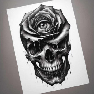 wave-skull-tattoo – tattoo design ideas free ai generated – disturbing – for-lower-thigh – Gallery: skulls-inkby-ai
