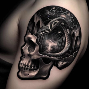 wave-skull-tattoo – tattoo design ideas free ai generated – evil-grin – for-arm – Gallery: skulls-inkby-ai