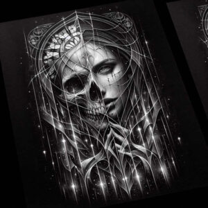 wave-skull-tattoo – tattoo design ideas free ai generated – gothic – for-neck – Gallery: skulls-inkby-ai