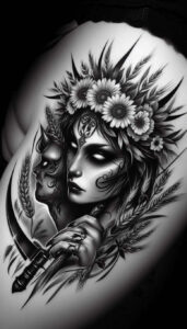 slowianskie-opowiesci-realism-natural-tones-for-lower-leg – tattoo design ideas free ai generated – Gallery: slavic-mythology-inkby-ai