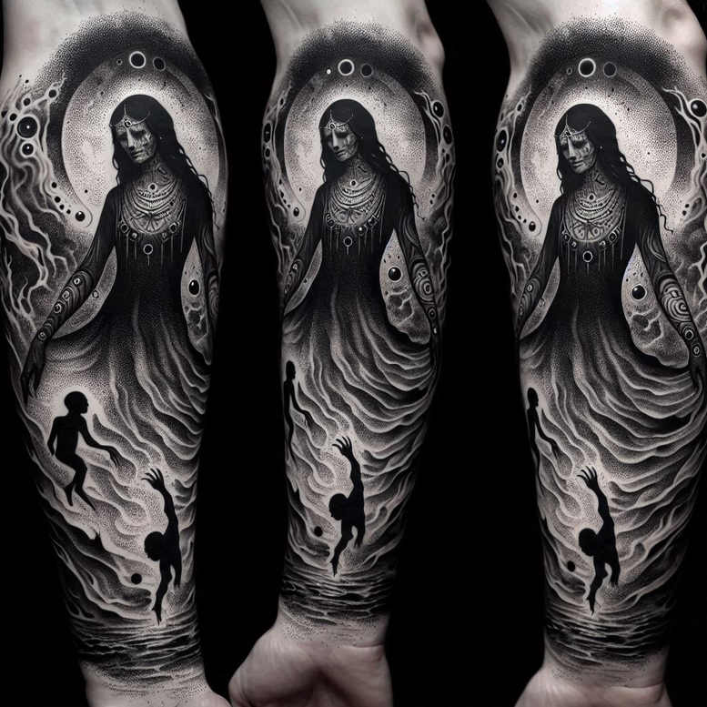 slowianska-kosmogonia-realism-high-contrast-for-behind-ear – tattoo design ideas free ai generated – Gallery: slavic-mythology-inkby-ai