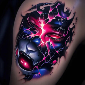 contoured-figure-tattoo – tattoo design ideas free ai generated – grimace – for-hand – Gallery: surrealistic-characters-inkby-ai