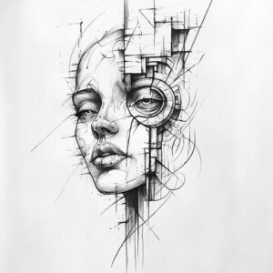 cosmic-motif-figure-tattoo – tattoo design ideas free ai generated – bleeding – for-inner-arm – Gallery: surrealistic-characters-inkby-ai