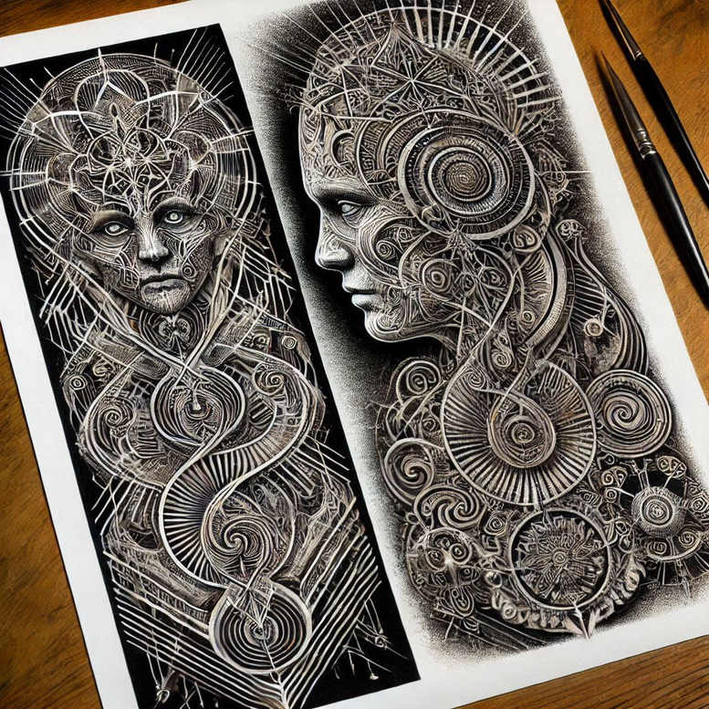 energy-motif-figure-tattoo – tattoo design ideas free ai generated – creepy – for-wrist – Gallery: surrealistic-characters-inkby-ai