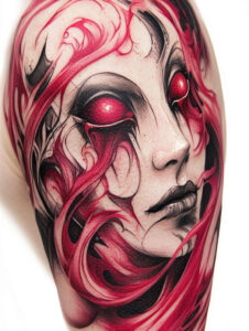 energy-motif-figure-tattoo – tattoo design ideas free ai generated – disturbing – for-elbow – Gallery: surrealistic-characters-inkby-ai