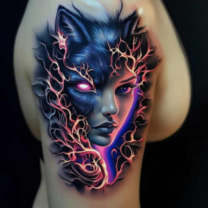 fantastic-figure-tattoo – tattoo design ideas free ai generated – whispering – for-nape – Gallery: surrealistic-characters-inkby-ai