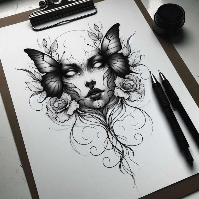 fantastic-figure-tattoo – tattoo design ideas free ai generated – witchcraft – for-lower-back – Gallery: surrealistic-characters-inkby-ai