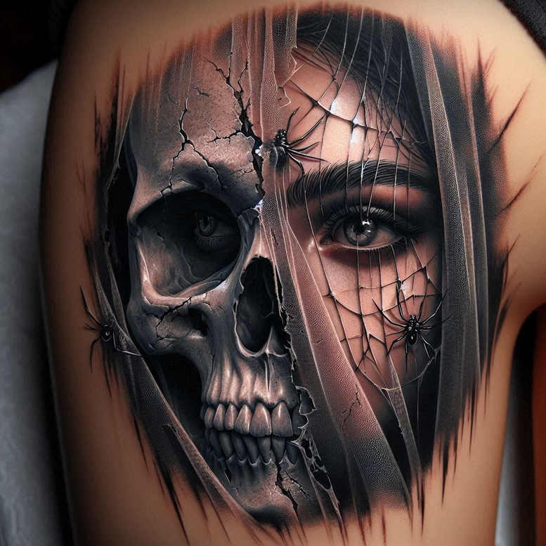 geometric-figure-tattoo – tattoo design ideas free ai generated – dark – for-spine – Gallery: surrealistic-characters-inkby-ai