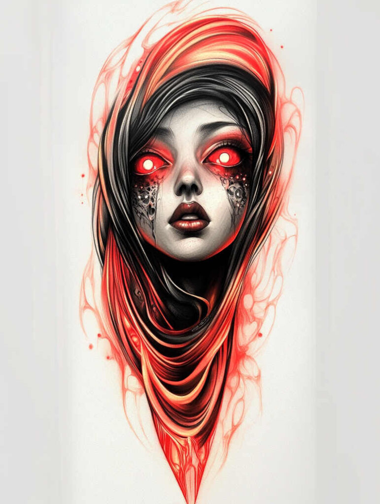 life-motif-figure-tattoo – tattoo design ideas free ai generated – haunted – for-upper-back – Gallery: surrealistic-characters-inkby-ai