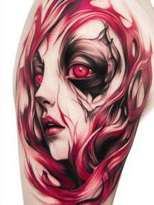 lined-figure-tattoo – tattoo design ideas free ai generated – spine-chilling – for-biceps – Gallery: surrealistic-characters-inkby-ai