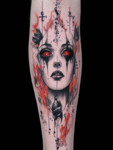 ornamental-detail-figure-tattoo – tattoo design ideas free ai generated – nightmarish – for-chest – Gallery: surrealistic-characters-inkby-ai