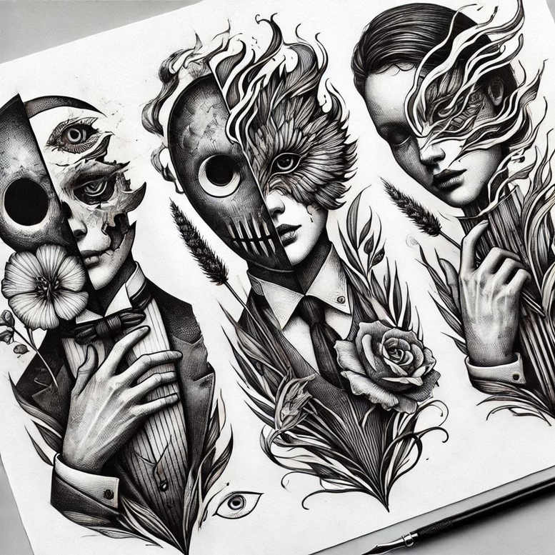 ornamental-detail-figure-tattoo – tattoo design ideas free ai generated – void – for-back – Gallery: surrealistic-characters-inkby-ai