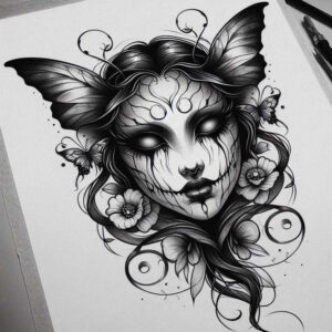 surreal-art-figure-tattoo – tattoo design ideas free ai generated – shadow – for-upper-arm – Gallery: surrealistic-characters-inkby-ai