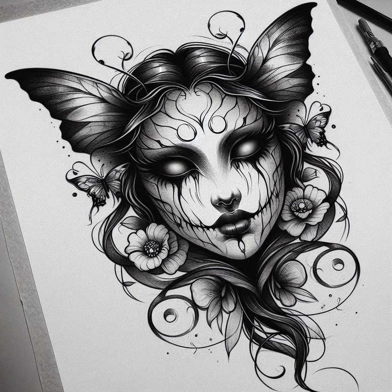 surreal-art-figure-tattoo – tattoo design ideas free ai generated – shadow – for-upper-arm – Gallery: surrealistic-characters-inkby-ai