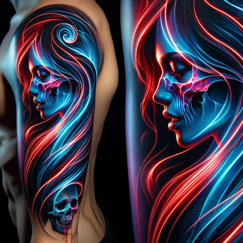 symbolic-motif-figure-tattoo – tattoo design ideas free ai generated – unsettling – for-neck – Gallery: surrealistic-characters-inkby-ai