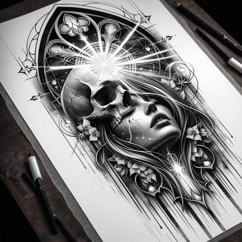 surrealistic-characters tattoo design ideas Neotraditional vivid color abstract figure for upper chest