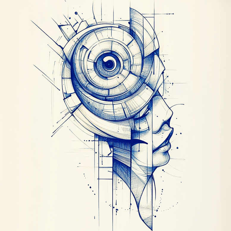 surrealistic-characters tattoo design ideas Surrealism shimmering forms dual identity for back of neck