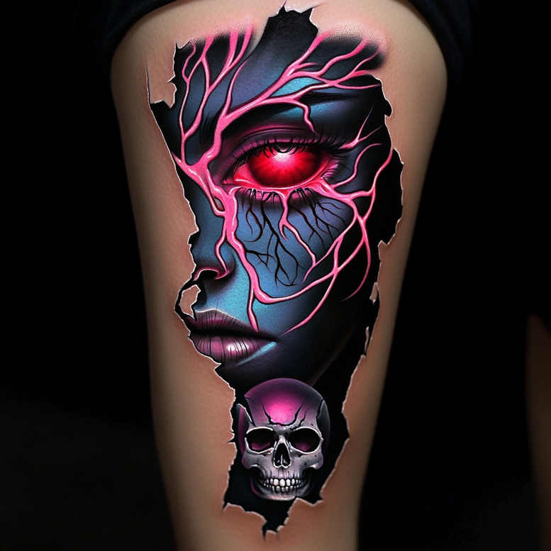 surrealistic-characters tattoo design ideas clean fill fantasy visage determination and power