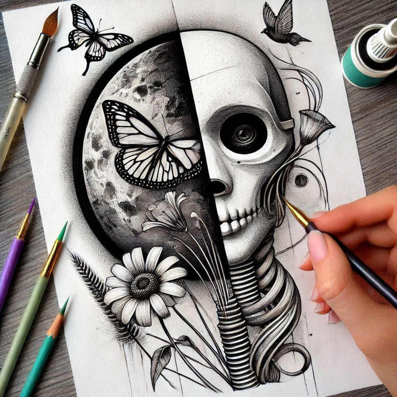 surrealistic-characters tattoo design ideas Surrealism bizarre floating face meaning resilience