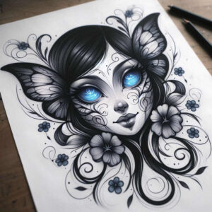 surrealistic-characters tattoo design ideas dynamic shapes inner world for lower leg