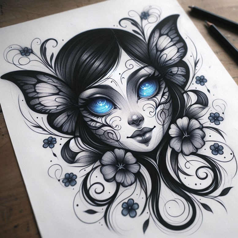 surrealistic-characters tattoo design ideas dynamic shapes inner world for lower leg