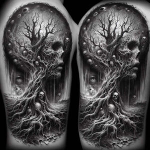 surrealistic-characters tattoo design ideas Realism soft highlights nightmarish presence for palm