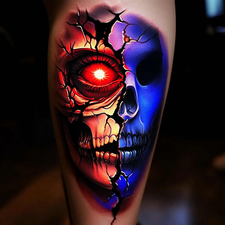 surrealistic-characters tattoo design ideas contrasting colors paradox person perseverance and power