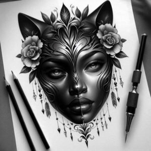 surrealistic-characters tattoo design ideas phantasmagoric psychic split for upper back