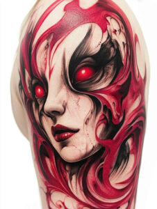 surrealistic-characters tattoo design ideas Realism living skin surreal mask endurance and power